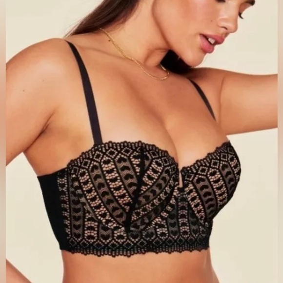 New Adore Me Hearts Contour Black Sexy Lace Underwire Bra 36DD Panty XL Set - Picture 3 of 8